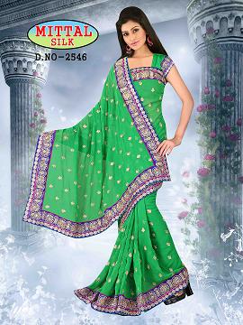 Manufacturers Exporters and Wholesale Suppliers of Green Embroidery Saree Surat Gujarat